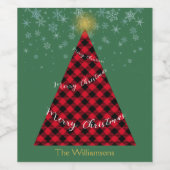 Snowy Christmas Plaids Tree personaliseren Wijn Etiket (Enkel label)