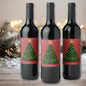 Snowy Christmas Plaids Tree personaliseren Wijn Etiket