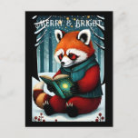 Snowy Christmas Red Panda Leesboek Briefkaart<br><div class="desc">Een schattig rood panda leesboek over het besneeuwde bos achtergrond briefkaart.</div>