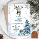 Snowy Christmas Reindeer Verjaardagsjongen Kaart<br><div class="desc">Snowy Christmas Rendier Boy Verjaardagsuitnodiging,  Blue Winter Woodland Deer Kids Verjaardag,  Sneeuwvlokken Kerstversiering Verjaardagsfeest,  Prachtige verjaardagsuitnodiging,  Kerstversieringen Kids Verjaardag,  Arctic Animals Verjaardagsfeest.</div>