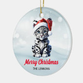 Snowy Christmas Santa Schattigee Sneeuw Leopard Cu Keramisch Ornament (Links)