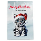 Snowy Christmas Santa Schattigee Sneeuw Leopard Cu Medium Cadeauzakje (Voorkant)