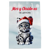 Snowy Christmas Santa Schattigee Sneeuw Leopard Cu Medium Cadeauzakje (Achterkant)