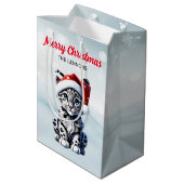 Snowy Christmas Santa Schattigee Sneeuw Leopard Cu Medium Cadeauzakje (Achterkant Gekanteld)