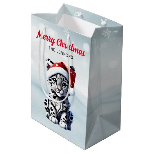 Snowy Christmas Santa Schattigee Sneeuw Leopard Cu Medium Cadeauzakje (Achterkant Gekanteld)