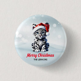 Snowy Christmas Santa Schattigee Sneeuw Leopard Cu Ronde Button 3,2 Cm