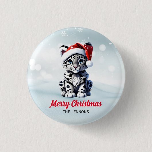 Snowy Christmas Santa Schattigee Sneeuw Leopard Cu Ronde Button 3,2 Cm (Voorkant)
