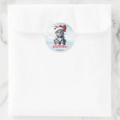 Snowy Christmas Santa Schattigee Sneeuw Leopard Cu Ronde Sticker (Tas)