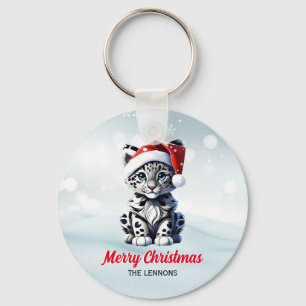 Snowy Christmas Santa Schattigee Sneeuw Leopard Cu Sleutelhanger