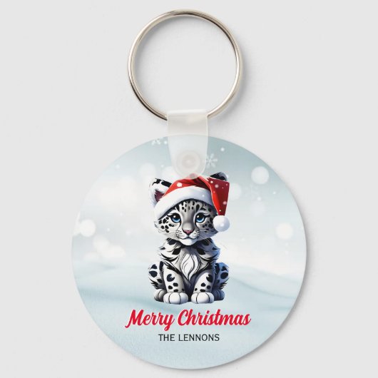 Snowy Christmas Santa Schattigee Sneeuw Leopard Cu Sleutelhanger (Voorkant)