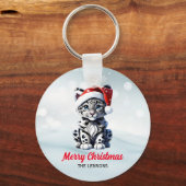 Snowy Christmas Santa Schattigee Sneeuw Leopard Cu Sleutelhanger (Voorkant)