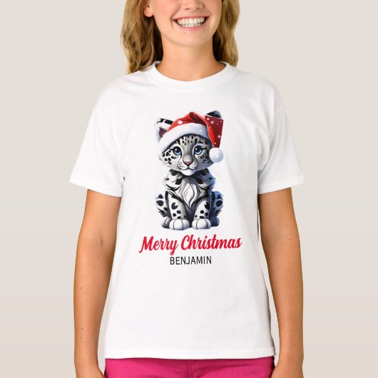 Snowy Christmas Santa Schattigee Sneeuw Leopard Cu T-shirt (Voorkant)