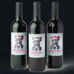 Snowy Christmas Santa Schattigee Sneeuw Leopard Cu Wijn Etiket<br><div class="desc">Schattige sneeuwluipaard baby met kerstmuts op besneeuwd winterseizoen kerstwijnlabel.</div>