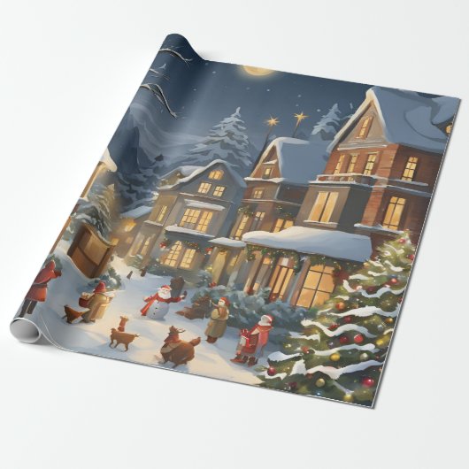Snowy Christmas Town Cadeaupapier (Uitgerold)
