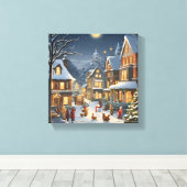 Snowy Christmas Town Canvas Afdruk (Insitu (Houten vloer))