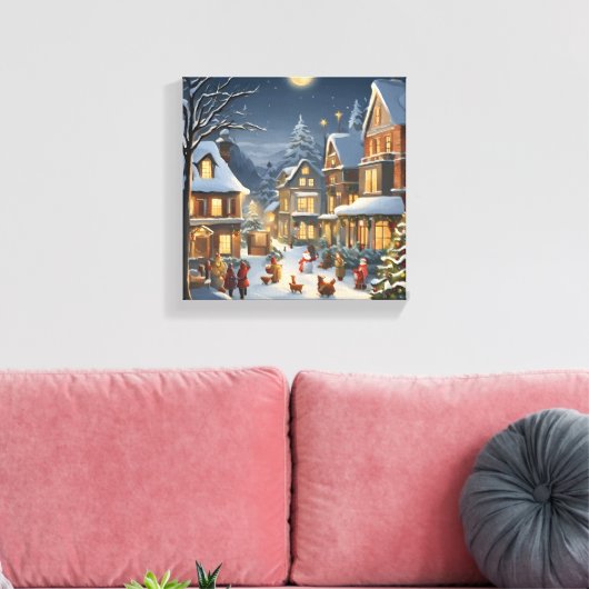 Snowy Christmas Town Canvas Afdruk (Insitu (Woonkamer))
