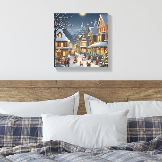 Snowy Christmas Town Canvas Afdruk (Insitu (Slaapkamer))