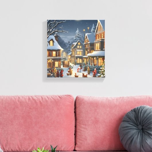 Snowy Christmas Town Canvas Afdruk (Insitu (Woonkamer))