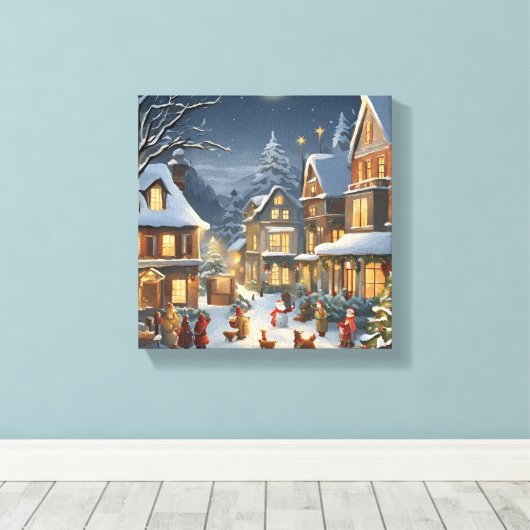 Snowy Christmas Town Canvas Afdruk (Insitu (Houten vloer))