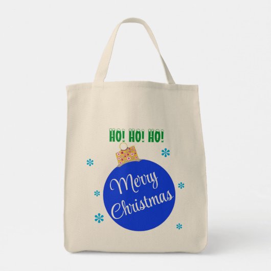 Snowy Christmas Tree Blue Ornament Ball Tote Bag (Achterkant)