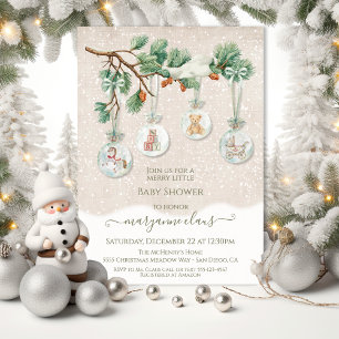 Snowy Christmas Tree Branch Ornament Baby shower Kaart