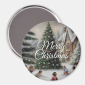 Snowy Christmas Tree Oil Painting Kids' Play Magneet (Voorkant / Achterkant)