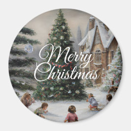 Snowy Christmas Tree Oil Painting Kids' Play Magneet