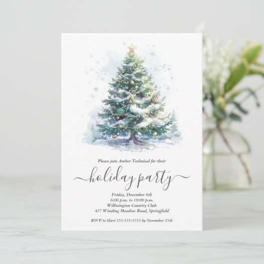 Snowy Christmas Tree Party Kaart (Staand voorkant)