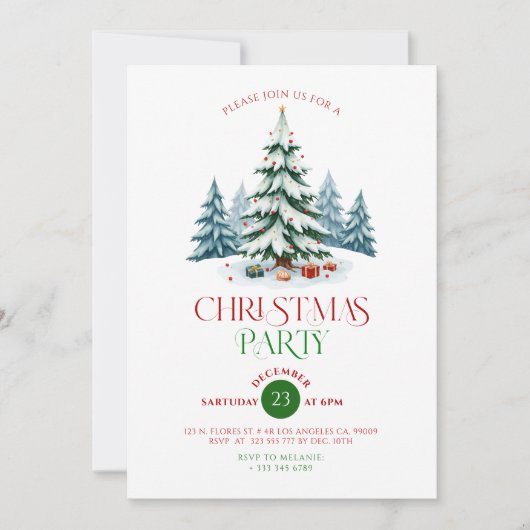 Snowy Christmas Tree Typography Kerstfeest Kaart (Voorkant)