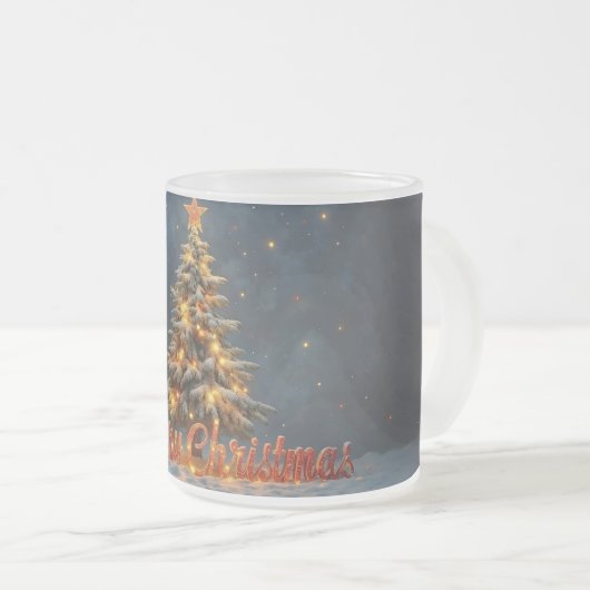 Snowy Christmas Tree with Warm Lights Matglas Koffiemok (Voorkant rechts)