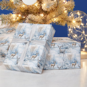 Snowy Christmas trees deer Cadeaupapier