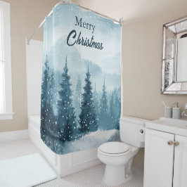 Snowy Christmas Trees Shower Curtain Douchegordijn
