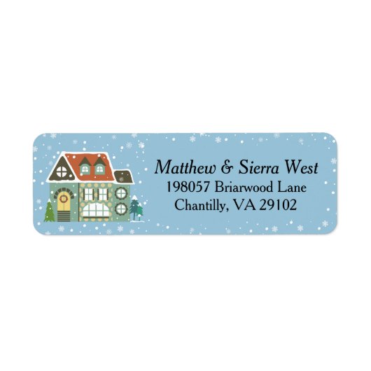 Snowy Christmas Vakantiehuis Etiket (Voorkant)