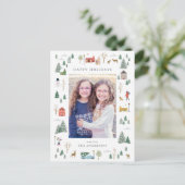 Snowy Christmas village Flat Holiday Kaart (Staand voorkant)