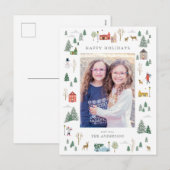 Snowy Christmas village Flat Holiday Kaart (Voorkant / Achterkant)