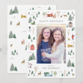 Snowy Christmas village Flat Holiday Kaart (Voorkant / Achterkant)