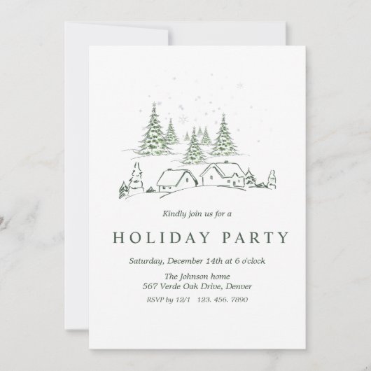 Snowy Christmas Village Party Kaart (Voorkant)