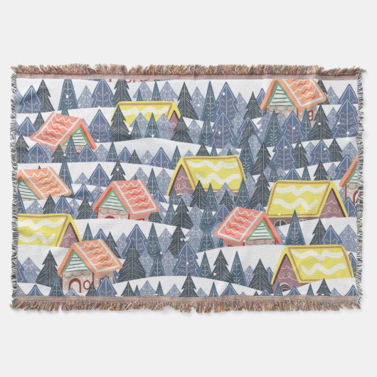 Snowy Christmas Village Pattern Deken (Voorkant)