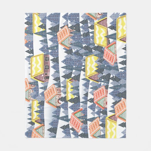 Snowy Christmas Village Pattern Fleece Deken (Voorkant)