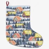 Snowy Christmas Village Pattern Grote Kerstsok (Voorkant)