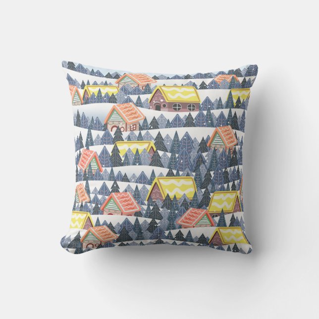Snowy Christmas Village Pattern Kussen (Voorkant)