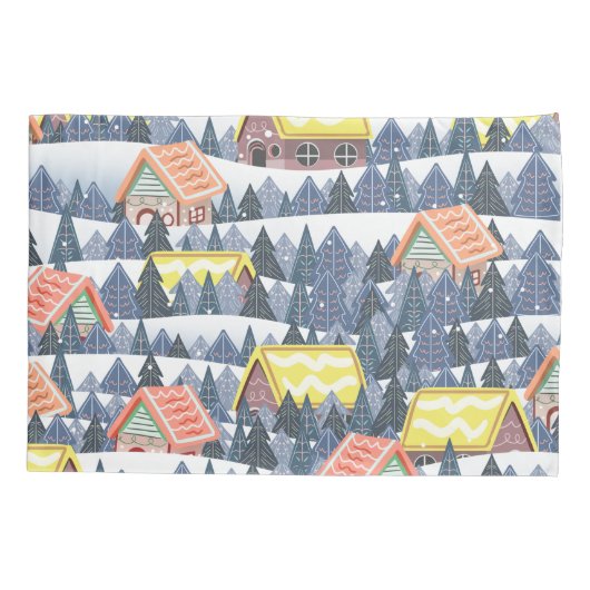 Snowy Christmas Village Pattern Kussensloop (Achterkant)