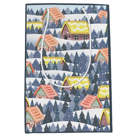 Snowy Christmas Village Pattern Medium Cadeauzakje (Voorkant)