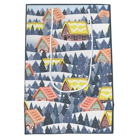 Snowy Christmas Village Pattern Medium Cadeauzakje (Achterkant)