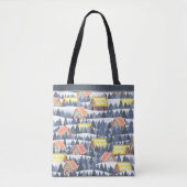 Snowy Christmas Village Pattern Tote Bag (Voorkant)