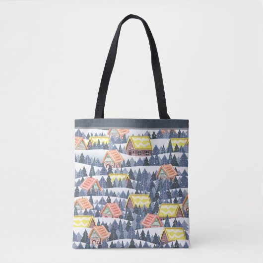 Snowy Christmas Village Pattern Tote Bag (Voorkant)
