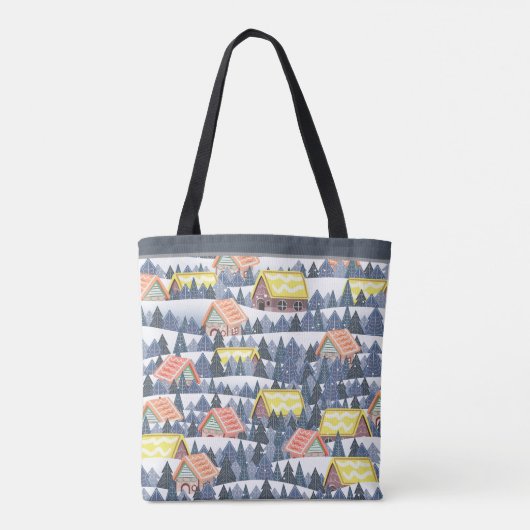 Snowy Christmas Village Pattern Tote Bag (Achterkant)