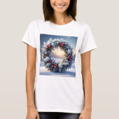 Snowy Christmas Wreath with Red Berries T-shirt (Voorkant)