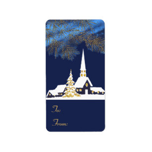Snowy Church Christmas Gift Label Stickers