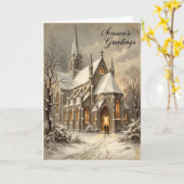Snowy Church Christmas Greetings Card Kaart (Gele Bloem)